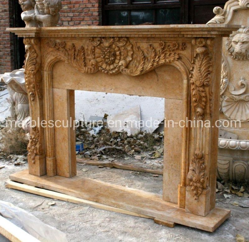 Antique Yellow Stone Mantel Marble Fireplace for Home Decoration (SYMF-237)