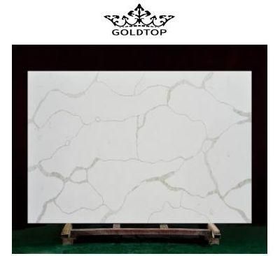Lucency Transparent Silk Road Calacatta Artificial Quartz for White Countertop Slate Kitchen