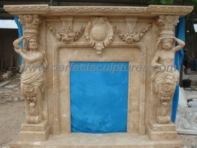 Antique Limestone Travertin Fireplace Surround with Old Man Figures (QY-LS242)