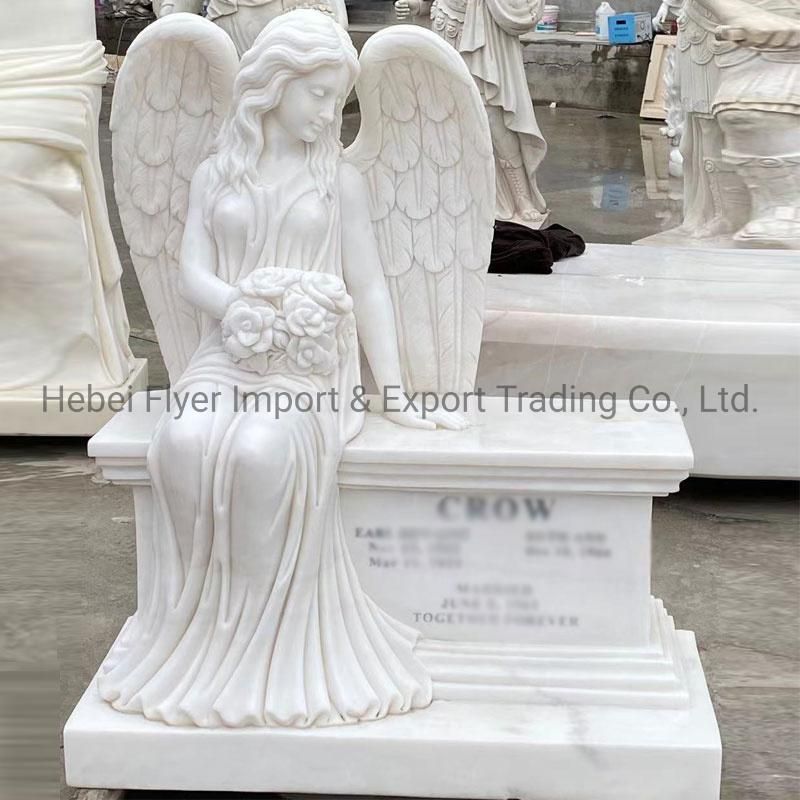 Custom Outdoor Graveyard Memorial White Marble Headstone Marble Angel Statue Tombstone