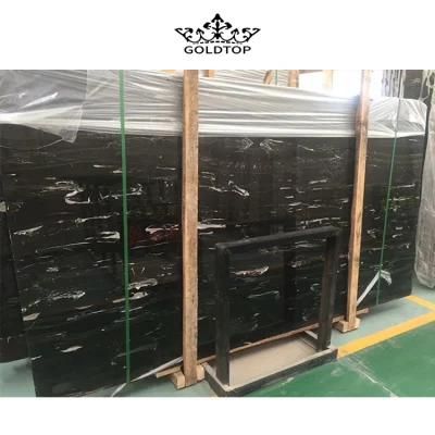 Silver Portoro/Dragon Black Marble Tiles and Marble Flooring Slabs for Using Hotel
