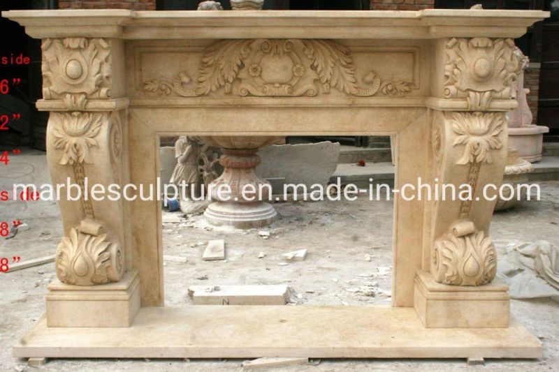 Beautiful Classic Design Sculpture Mantel Beige/Yellow Marble Fireplace (SYMF-091)