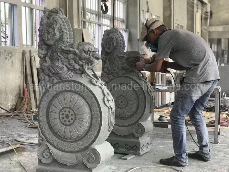 Large Drum Hugging Shaped Bearing Stone Carving China Bao Gu Shi for Temple Door Use Temple Stone Ornaments
