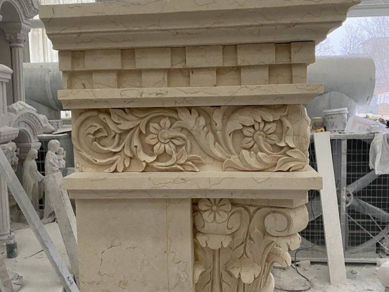 Modern Style Customized Home Beige Mantel Marble Fireplace Surround