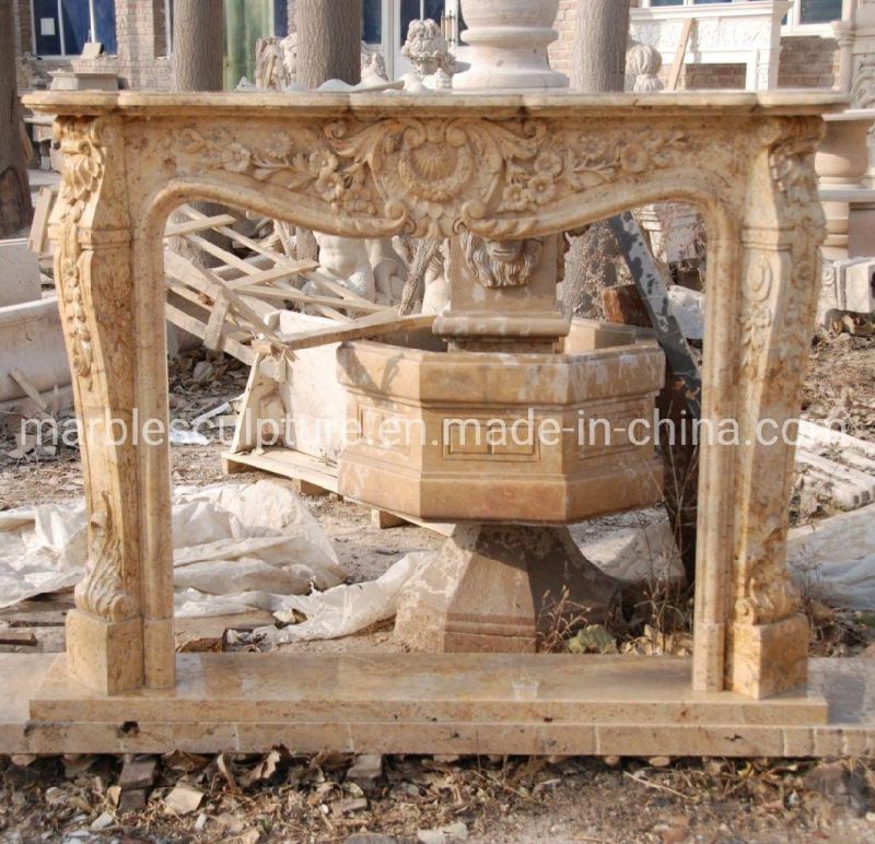 Hot Selling Classic Beige Marble Fireplace Carved Flowers (SYMF-274)