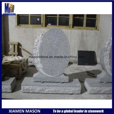 Oval Shape with Roses Carving Grey Granite Headstones