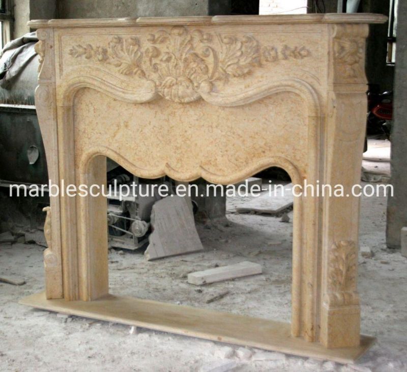 High Quality Factory Price Beige Marble Fireplace (SYMF-062)