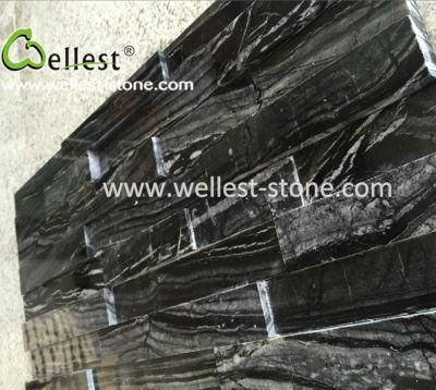 3D Polished Black Wood Marble Ledgestone for Feature Wall Cladding