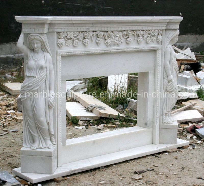 Indoor Cheap Elegant Pure White Marble Fireplace (SY-MF388)