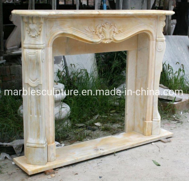 Elegant Natural Stone Sculpture Carving Marble Fireplace (SYMF-137)