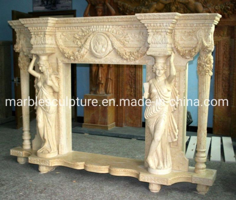 High Quality Antique Figures Statue Carving Marble Fireplace (SYMF-111)