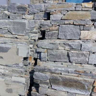 Natural Cement Wall Cladding Grey Quartzite Slate Stacked Culture Stone Panel