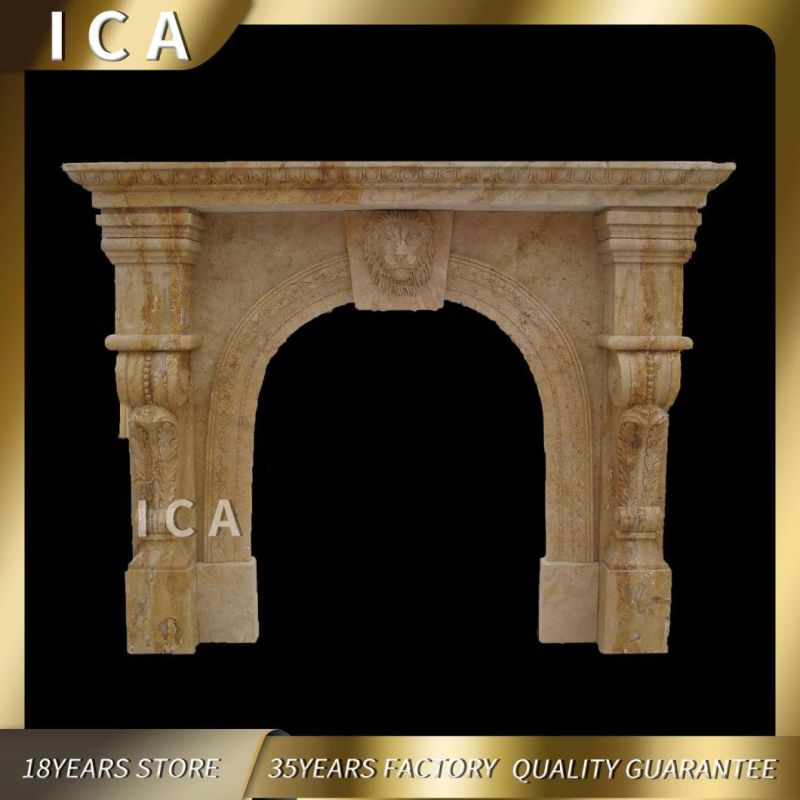 Factory Direct Supply Fine Carved Yellow Marble Stone Fireplace