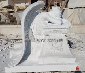 Pure White Carved Marble Weeping Angel Monument Headstone