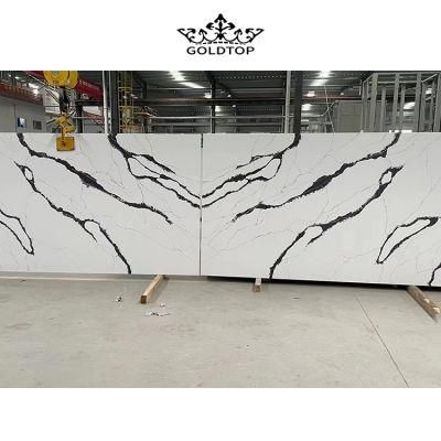 Artificial Stone Polished Factory Price Black Veins Calacatta White Stone Slab Quartz Floor/Cabinet/Countertop/Vanity/Wall Tiles