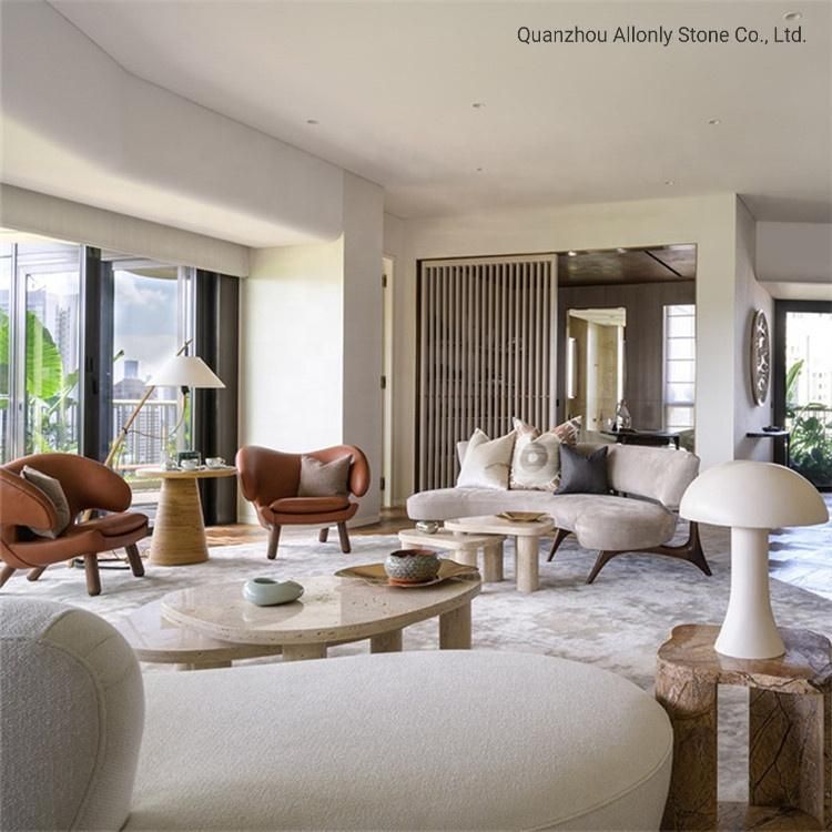 Natural Honed Rectangle Travertine Stone Coffee Table Set for Restaurant and Hotel