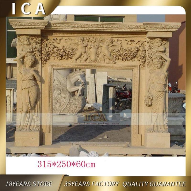 Luxury Home Interior Carved by Hand Marble Statue Boy Fireplace