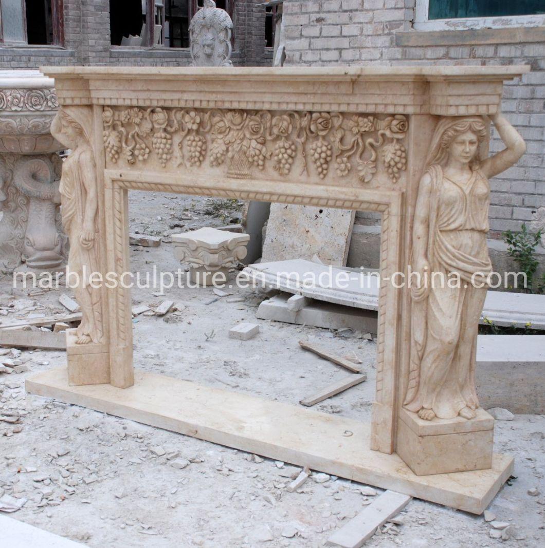 Indoor Decoration Marble Stone Fireplace Carved Figures Surround Grapes (SYMF-229)