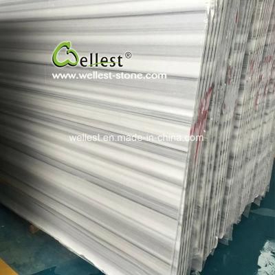 Straight Veins Marble White Wood and Grey Slab