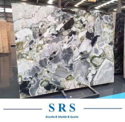 Chinese Ice Jade Green Marble Slab for Flooring and Background Wall Bathroom Tile