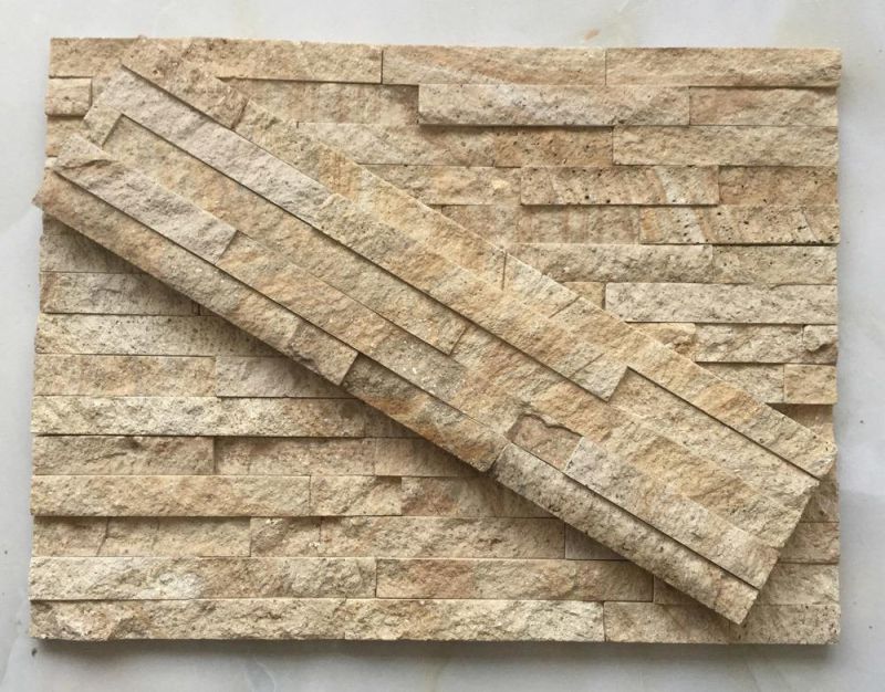 Yellow Wood Grain Sandstone Veneer Exterior Wall Cladding Stone Panels