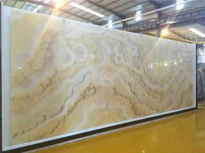 Ransparent Yellow Orange Onyx Marble Bookmatch for Wall and Floor Tiles / Background