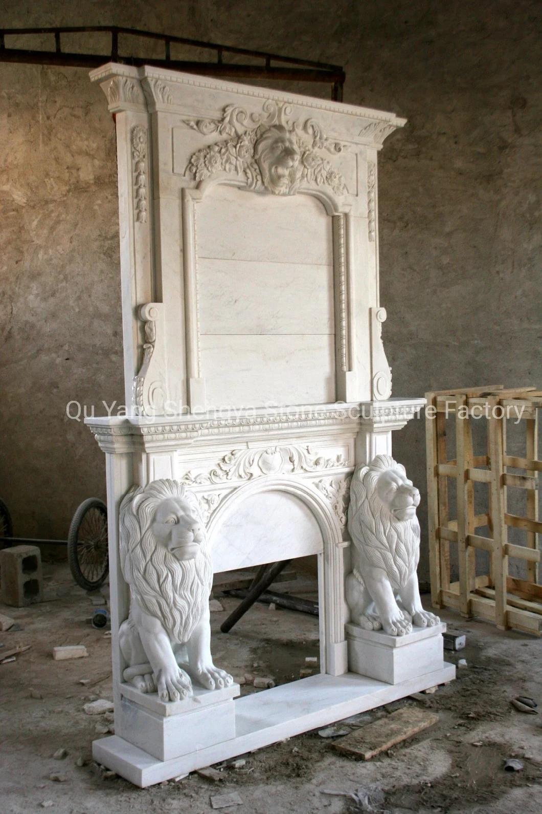 Natural Stone Double Marble Fireplace Surround Lion Design (SY-MF260)