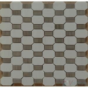 Polished Grey White Checkboard Floor Stone Mosaic