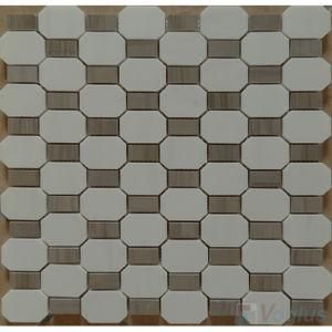 Polished Grey White Checkboard Floor Stone Mosaic