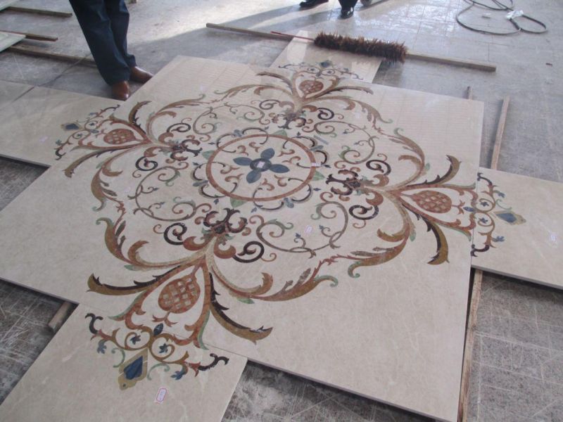 Luxury Water Jet Marble Inlay Flooring Patterns Marble Floor Medallion for Majlis Men Sitting Room Floor Decoration