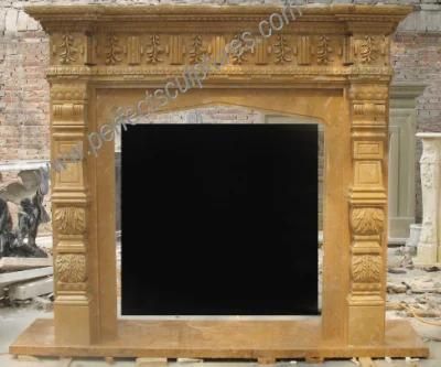 UK Style Yellow Beige Limestone Fireplace Surround with Column (QY-LS630)