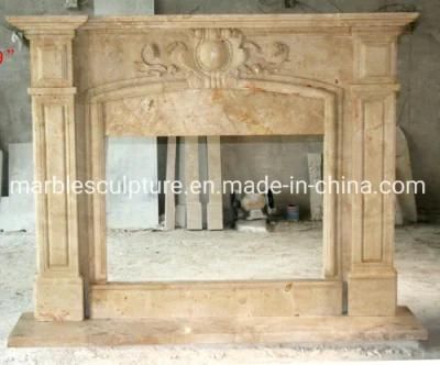 Simple Style Hand Carving Stone Sculpture Beige Marble Fireplace (SYMF-057)