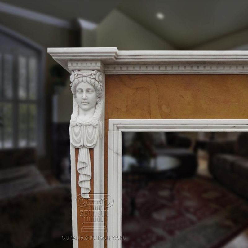 Fabulous Two Tone Marble Fireplace Surround in White and Beige Marble