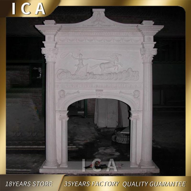 Morden Design Decorative Large White Marble Fireplace with Flowers