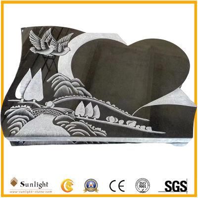 Carving Indian Black Shanxi Black Granite Heart Shape Headstone Tombstone Model C11