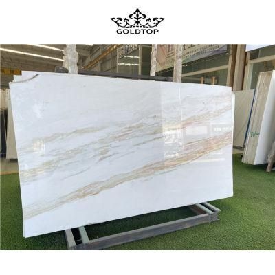 White/Gold/Beige/Aristide Gold Vein Stone Quartz, Marble, Granite Slab for Countertop and Flooring Tile Project