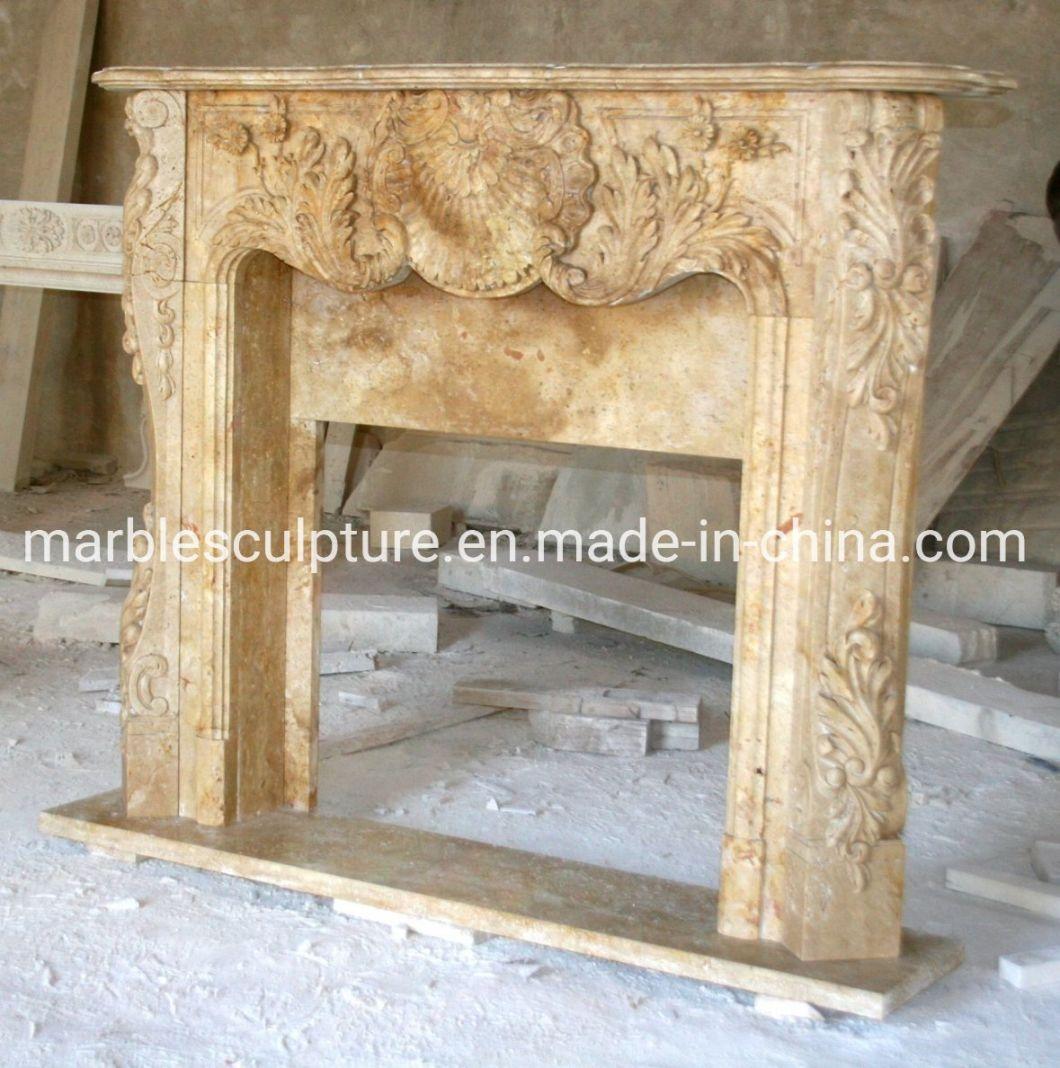 Indoor Decoration Custom Made Beige Stone Marble Fireplace (SYMF-175)