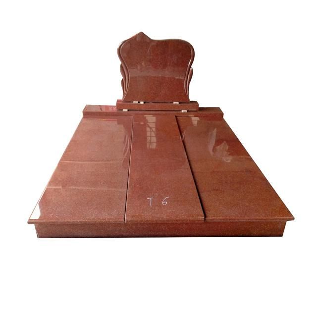 Indian Red Granite Double Blank Memorial Monument Tombstone with Headstone