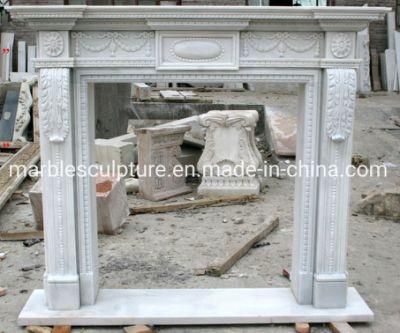 Indoor Decoration White Marble Fireplace Hand Carved (SYMF-154)