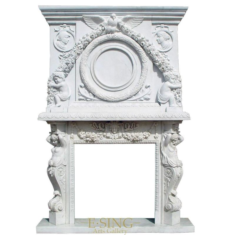 Custom Hot Sale Stone Fireplace French Style Large Luxury Antique White Marble Fireplace