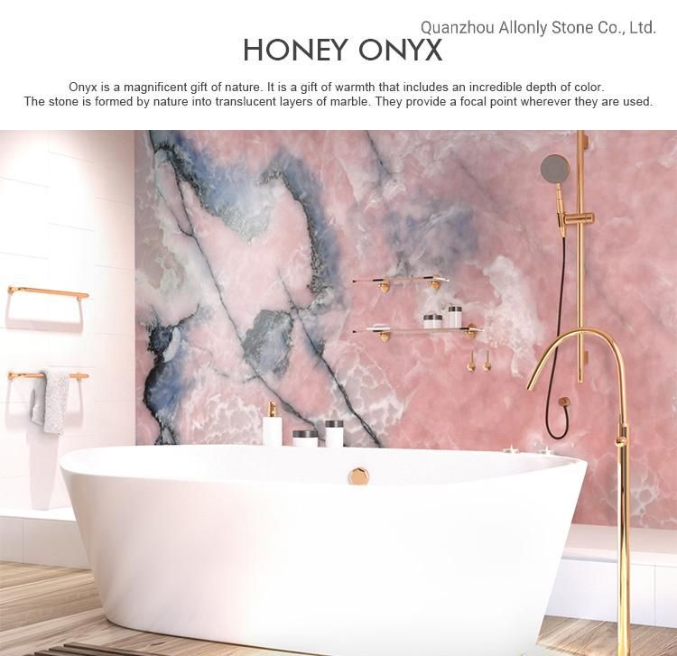 Hotel Interior Design Pink Onyx Marble Tile Floor and Wall
