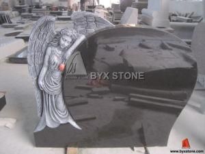Black Granite Antique Angel Carving Headstone Monument