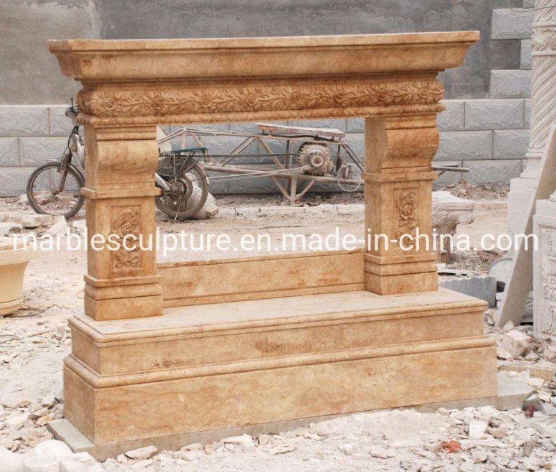 Beautiful Cheap Elegant Natural Stone Beige Marble Fireplace (SYMF-144)