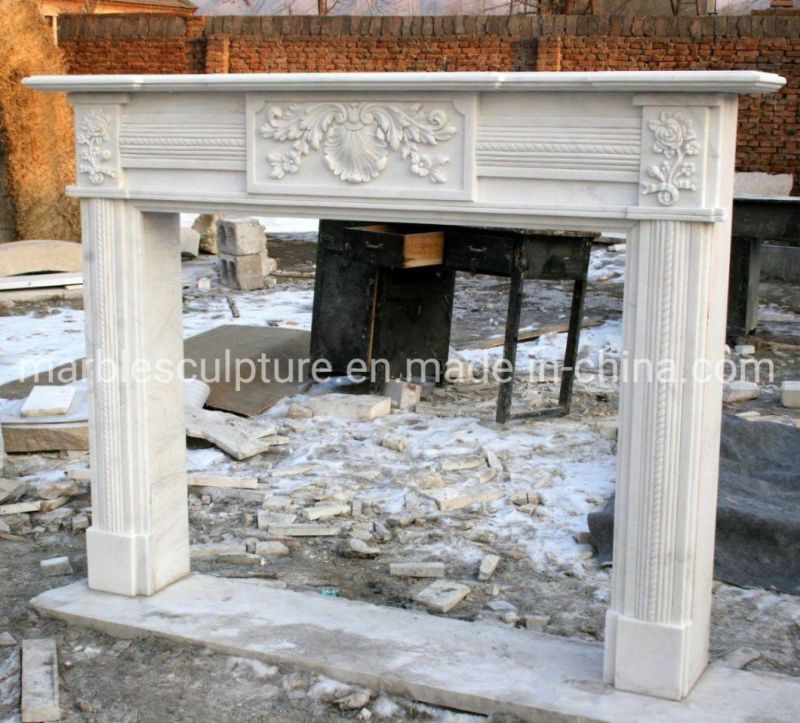 Hot Selling Carved Natural White Marble Fireplace (SYMF-209)