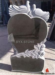 Carved Bird Granite Headstone / Heart Shape Gravestone