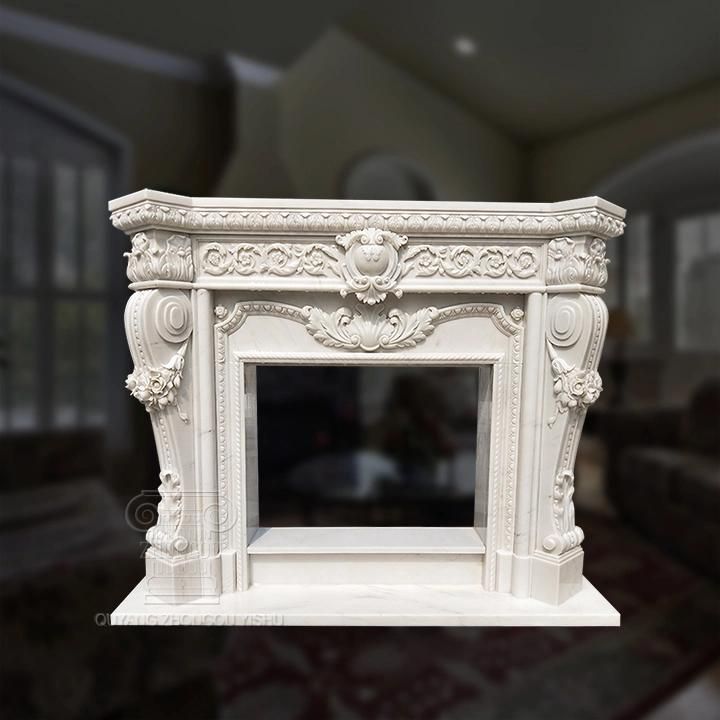 Classic Fine Carving Marble Stone Fireplace Statue Heater Home Decoration