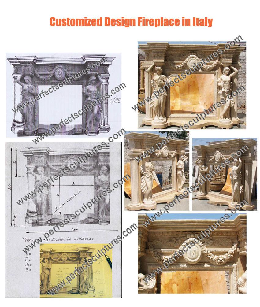 Flower Stone Carving Marble Fireplace Surround with Floral Pattern (QY-LF052)