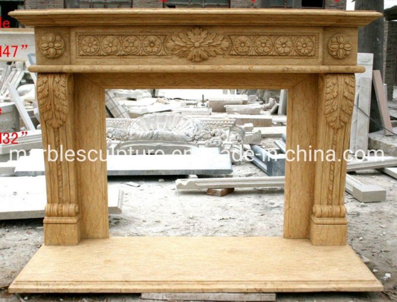 Stone Mantel Indoor Home Decoration Beige Marble Fireplace (SYMF-191)