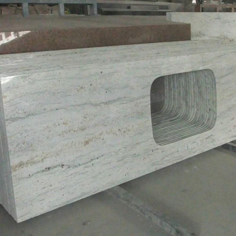 Customer Design Brazil Stone River White Waterfall Countertop Kitchen Granite Worktops