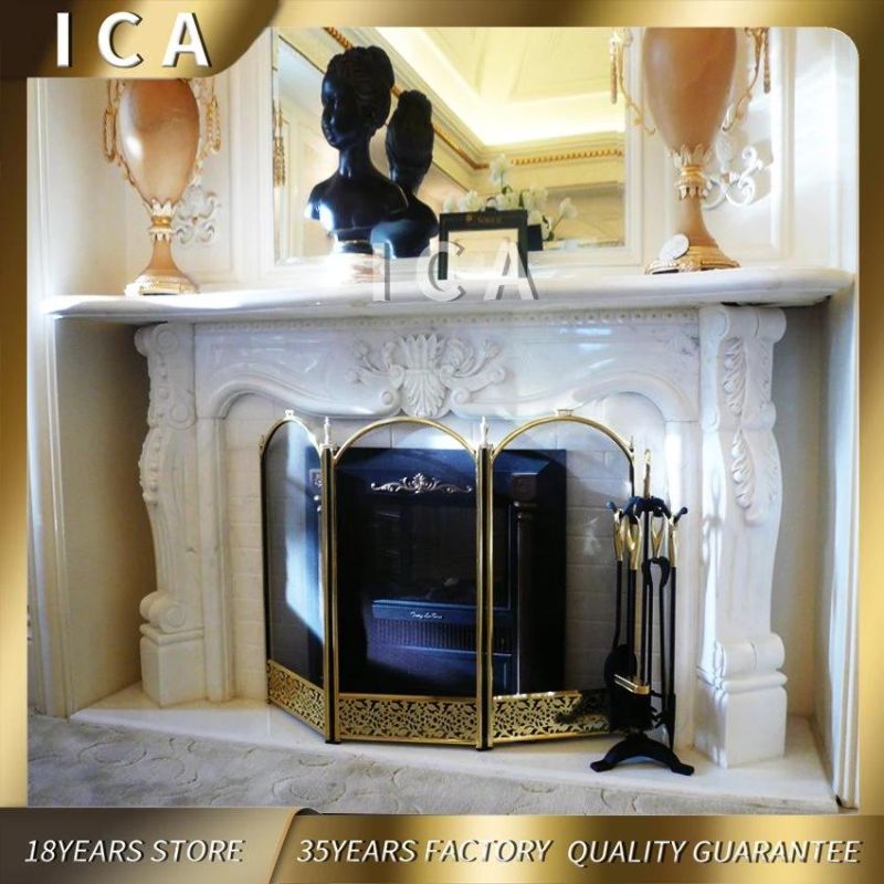 Customized Classic Carved Stone Marble Fireplace